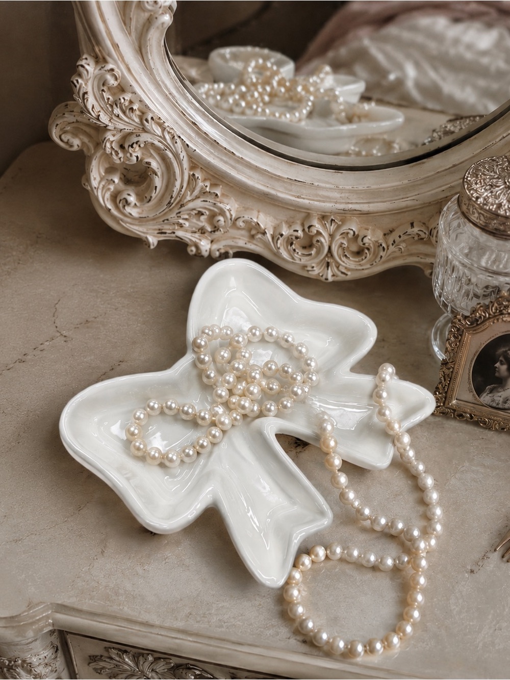 Ceramic Bow Jewelry Dish - White Bow Trinket Tray